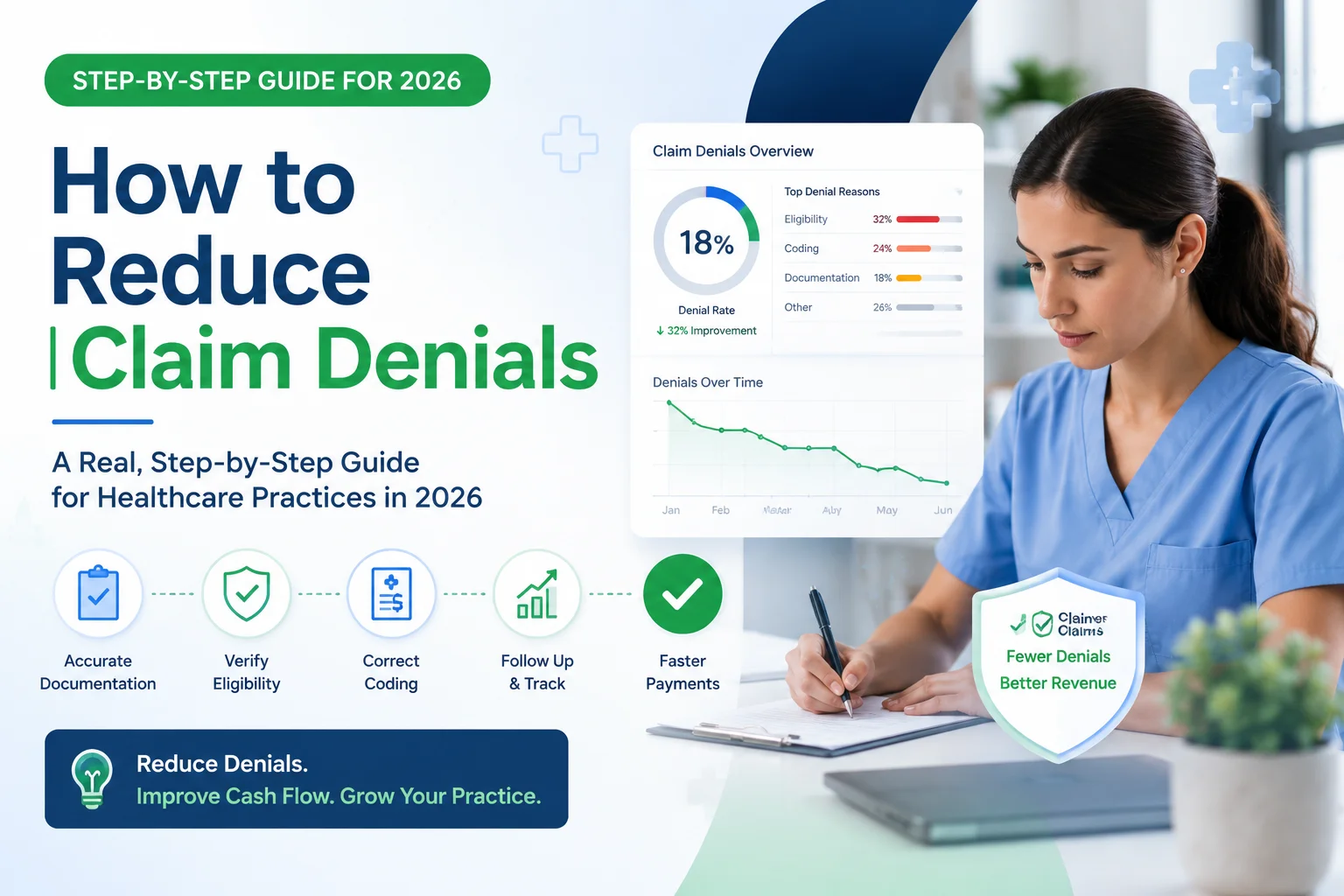 design blog post feacher image How to Reduce Claim Denials | A Real, Step-by-Step Guide for Healthcare Practices in 2026