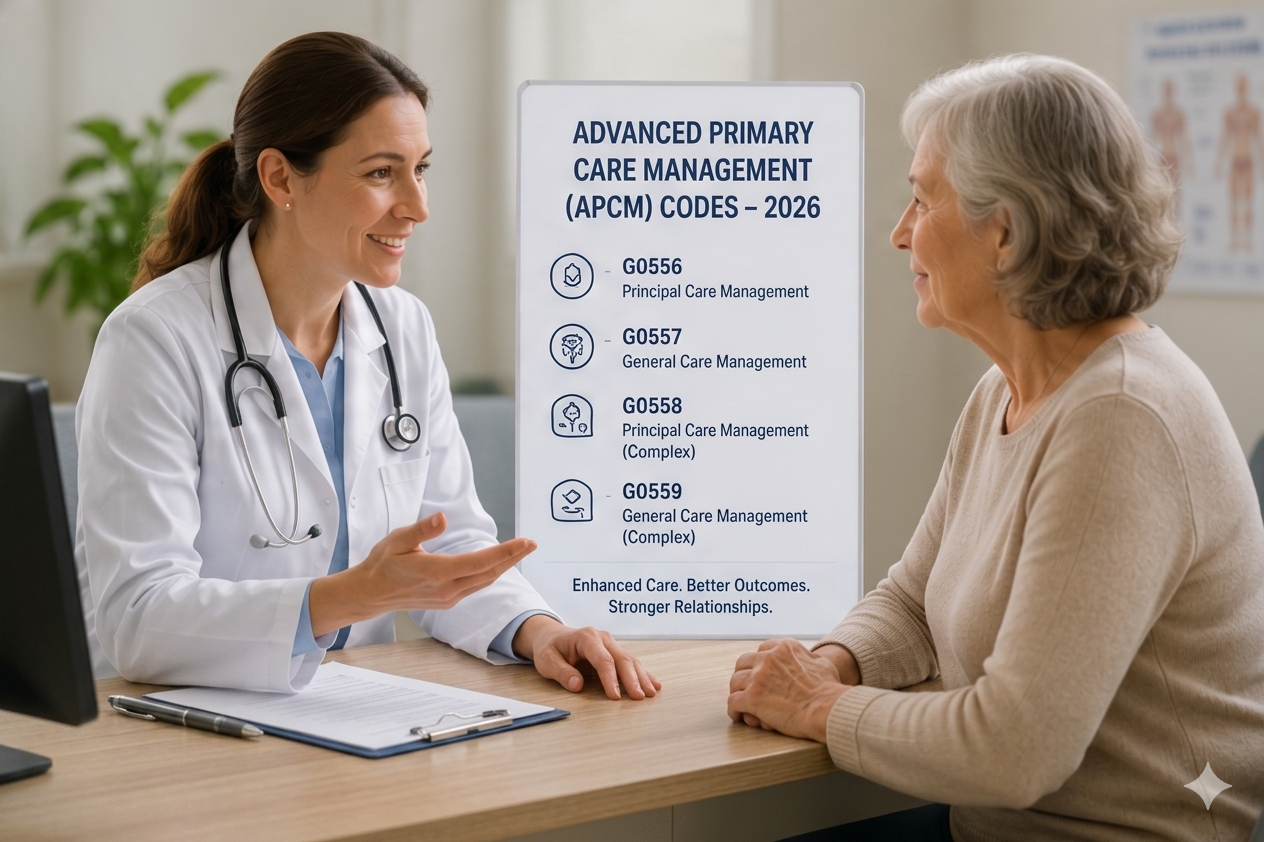 Doctor and patient consultation — Advanced Primary Care Management APCM codes 2026