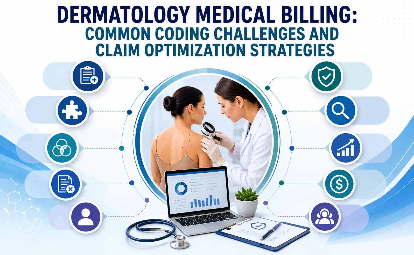Medical billing specialist reviewing dermatology insurance claims