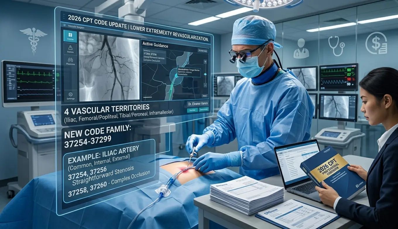 Vascular surgeon performing lower extremity revascularization — 2026 CPT code update