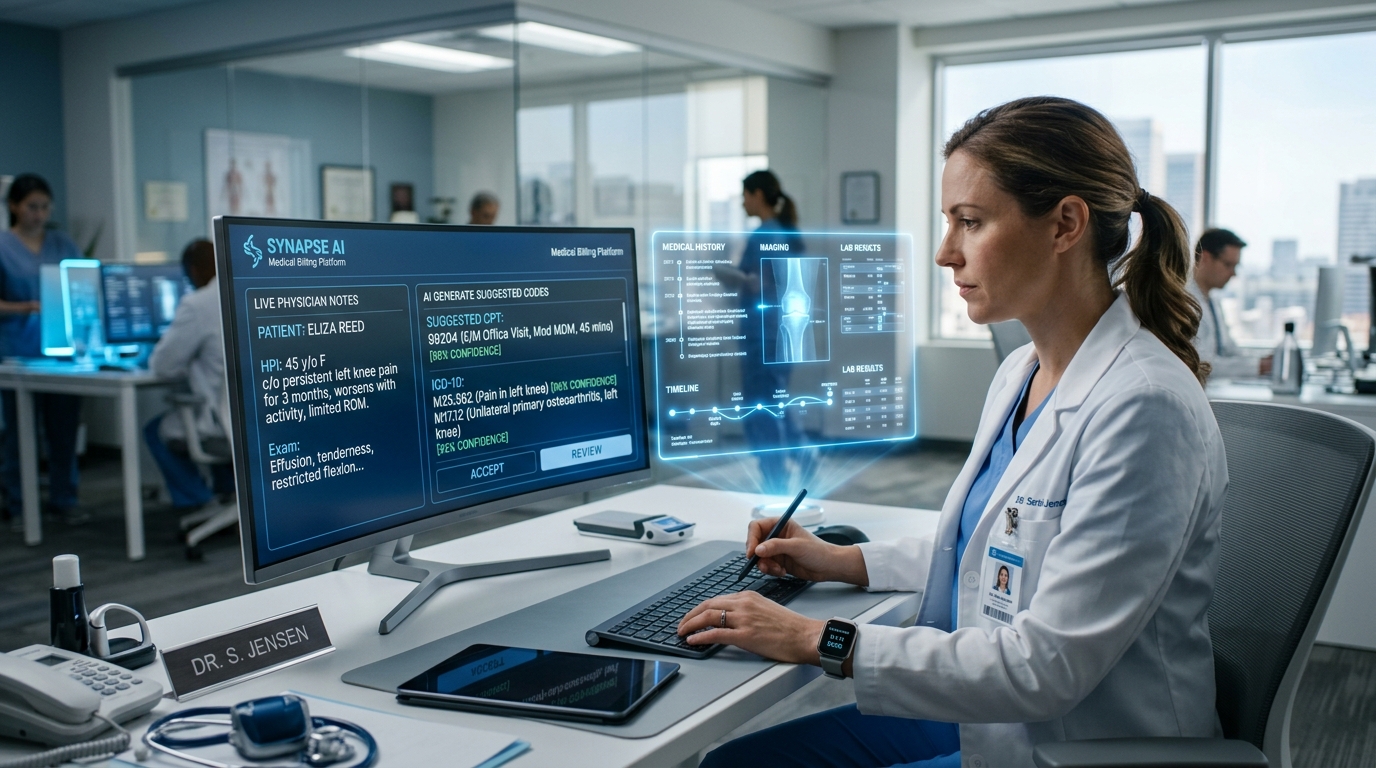 AI in medical billing 2026 automatically suggesting CPT and ICD-10 codes from clinical notes to improve coding accuracy