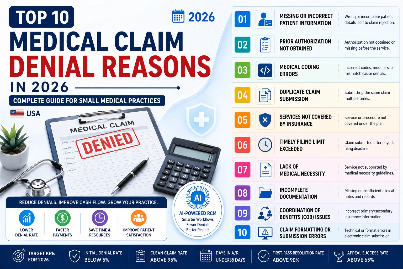 top 10 medical claim denial reasons 2026 complete guide for small medical practices USA