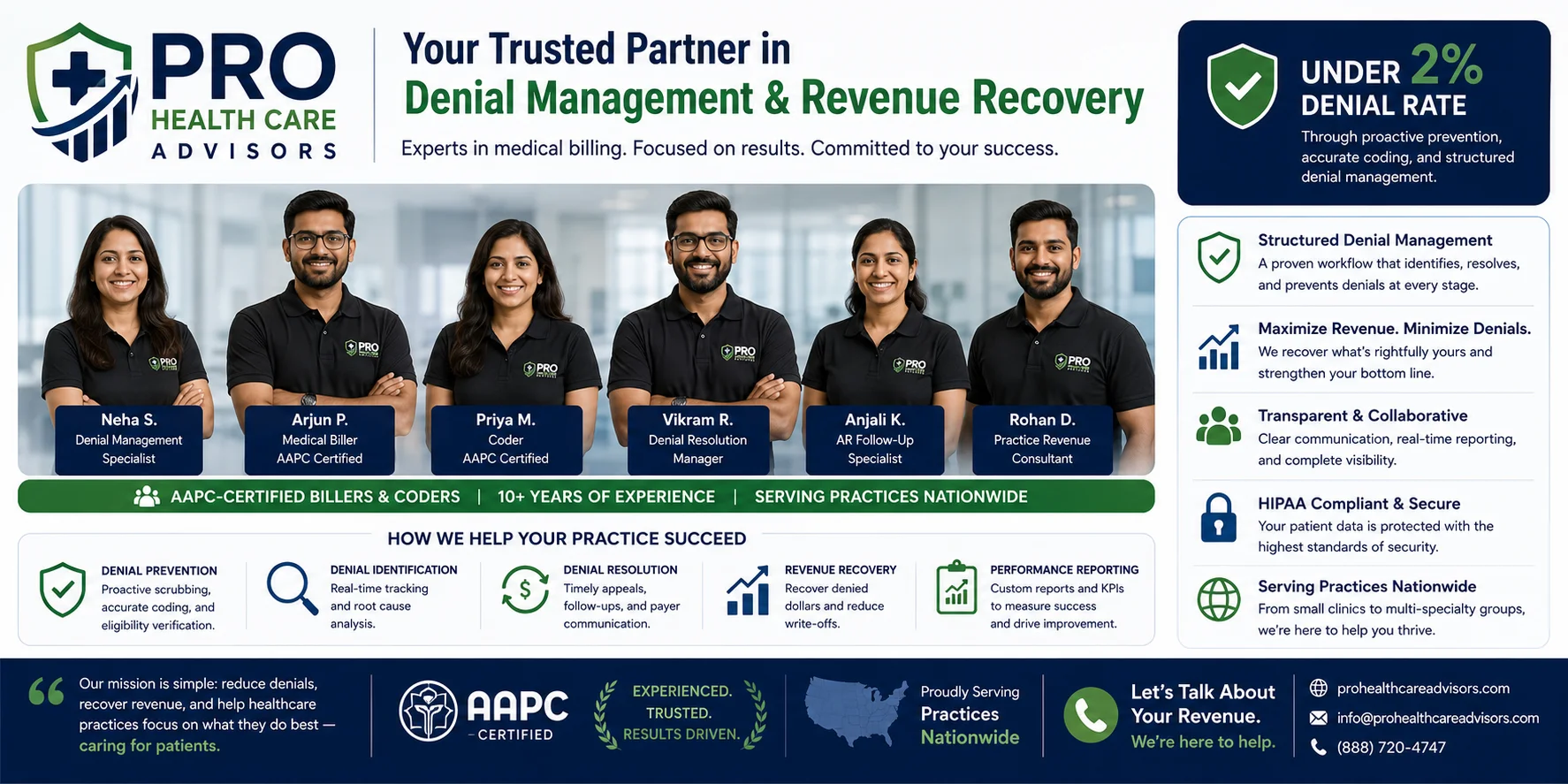 Pro Health Care Advisors denial management team medical billing 2026 AAPC