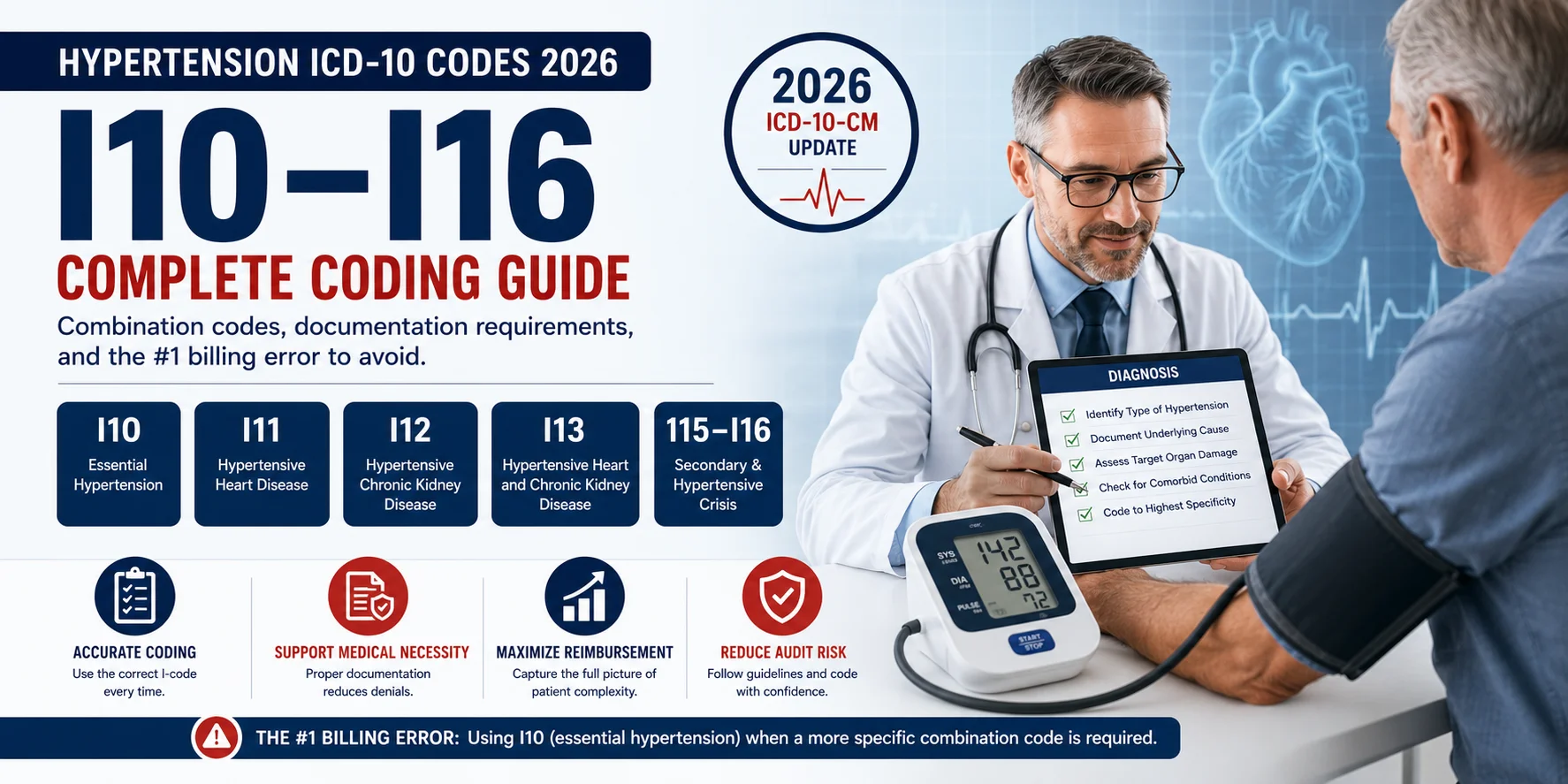 hypertension ICD-10 codes 2026 I10 I11 I12 I13 billing guide