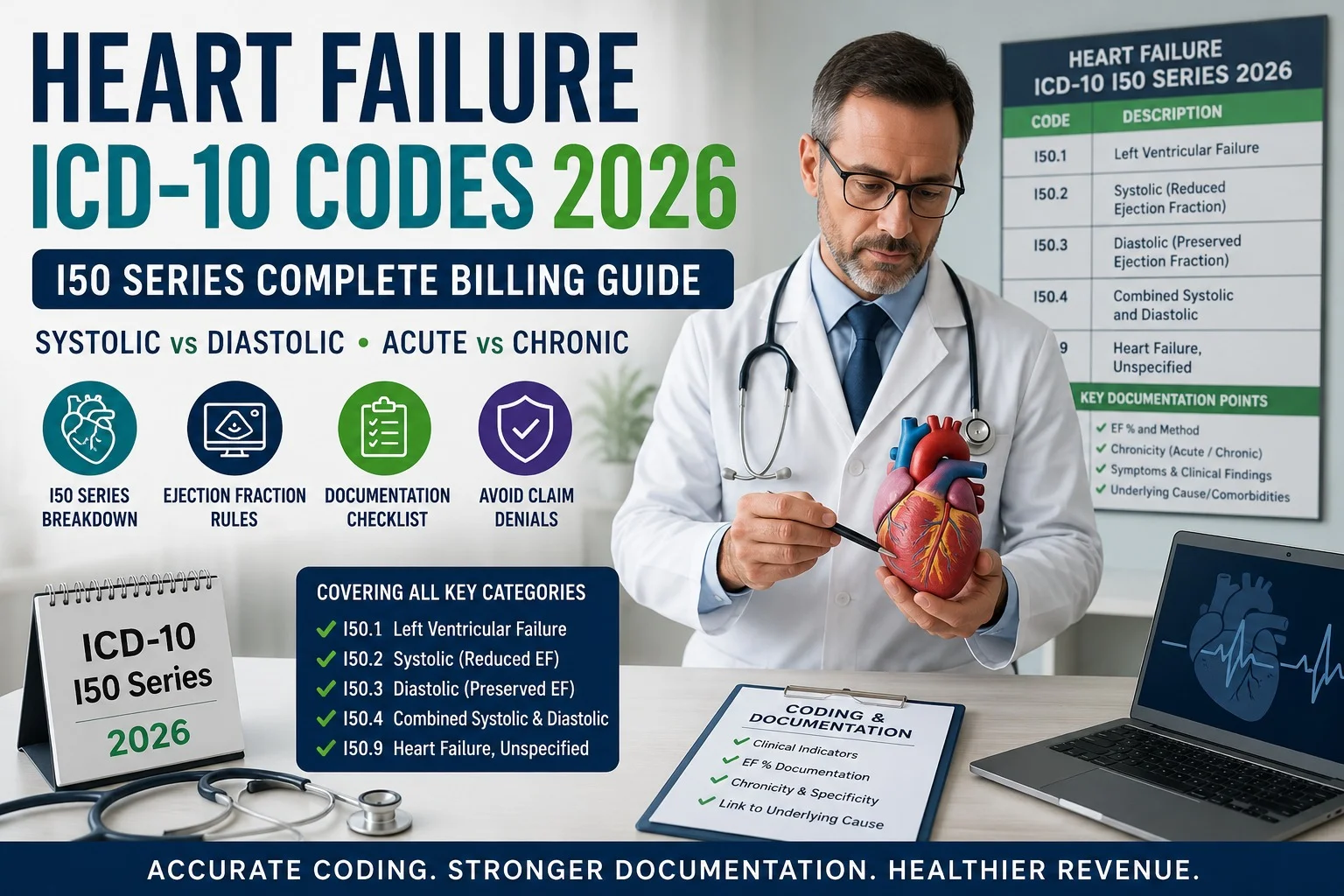 heart failure ICD-10 codes 2026 I50 series complete billing guide systolic diastolic