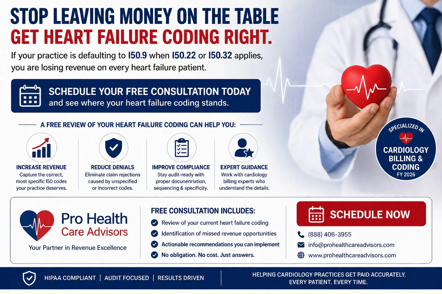 cardiology heart failure billing consultation Pro Health Care Advisors 2026