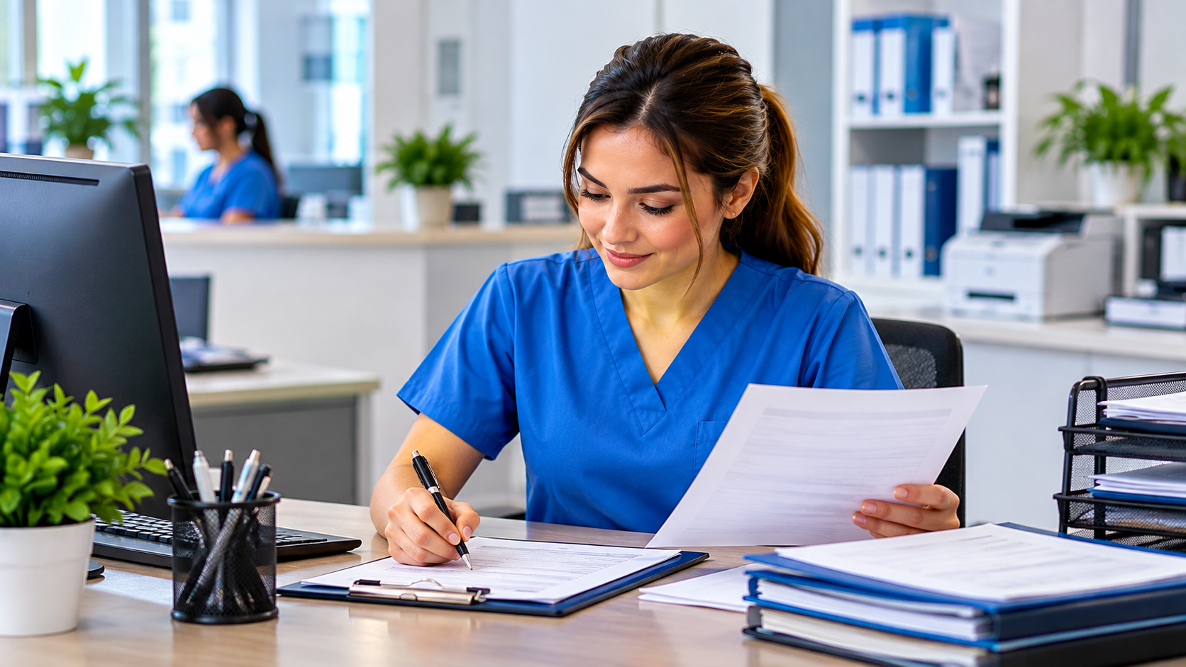 Healthcare staff using AI to improve office workflows