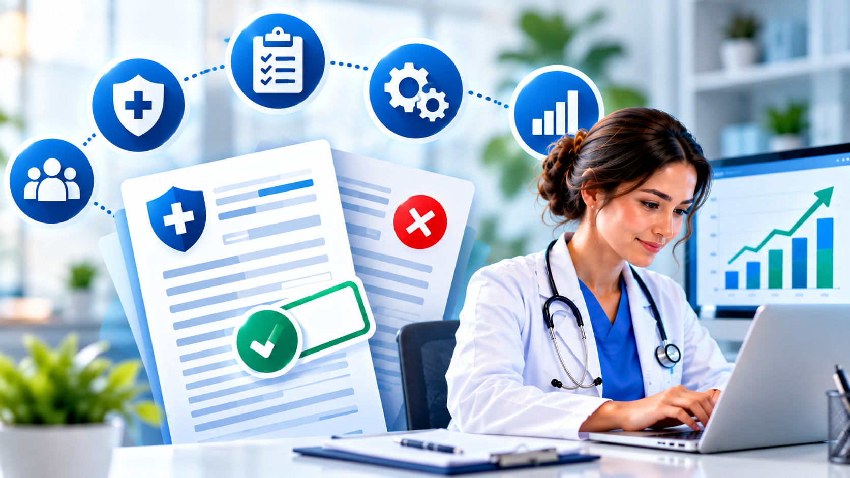 ealthcare professional managing medical claims and reviewing billing performance