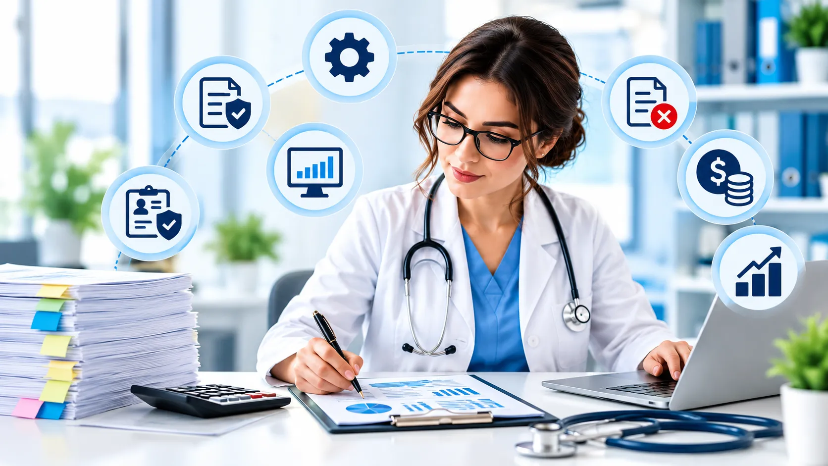 Physician billing management workflow in a modern medical office.